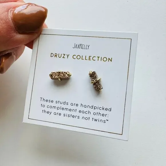 NEW ANTHROPOLOGIE Champagne Rose Gold 14kt Druzy Stone Gemstone Bar Earring - Picture 5 of 7